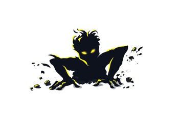 Vector illustration of zombie getting out of ground. Black silhouette of zombie on white background.