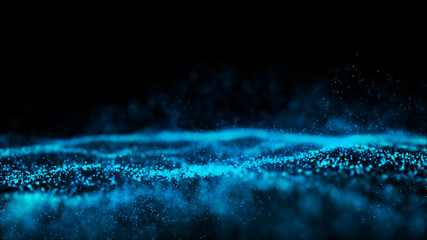dark blue background.Light Illuminating Blue Glitter Particles abstract futuristic with bokeh background. Future technology. Abstract futuristic. 3D rendering.
