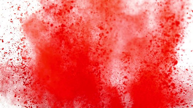 Colorful powder exploding on white background in super slow motion, close-up.