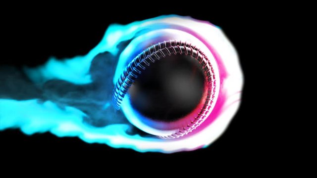Flying baseball on fire on a black background