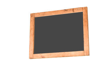 Side view of wooden blackboard isolated on white background