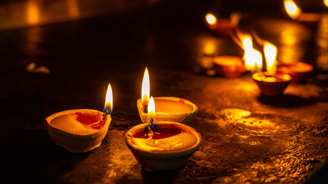 Candles in the Hindu temple in Singapore