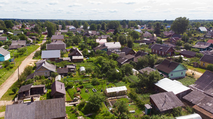 Obraz premium Aerial photography, view of the village from above, houses, streets, gardens