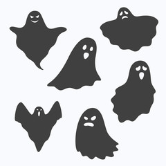 Set of ghost characters on white background, vector illustration