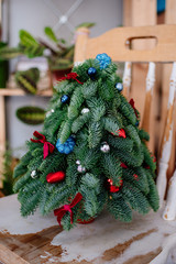 Christmas tree arrangement made of fir branches