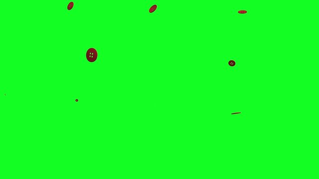 Rain of red buttons falling and fluttering on green screen. Plastic buttons on chroma key background. Great for tailor, clothes, dressmaker, clothing design, fabric, crafts, sewing. 3d animation in 4k