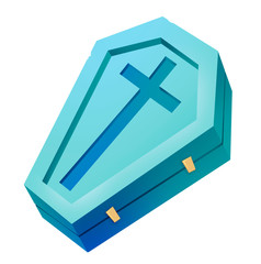 Blue coffin with a cross. A dead