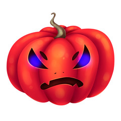 Angry red pumpkin. Glowing eyes. Illustration Halloween.