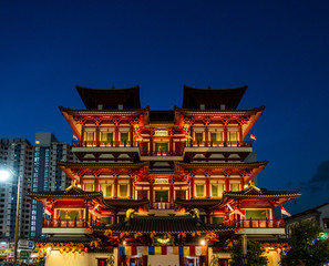 Buddha Tooth Relic Temple and Museum at night in Singapore