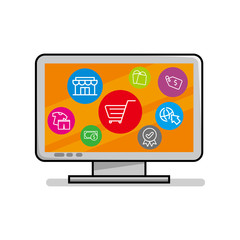 Online shopping concept on computer. Online shopping and digital marketing concept.
