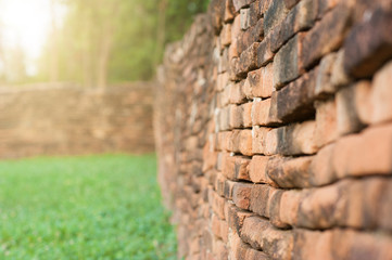 Old brick walls and sunlight in the morning along with free space.