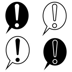 Exclamation mark speech bubble chat, vector set exclusion point symbol of attention, emphasis and danger