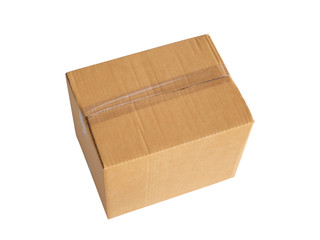 One cardboard brown box is isolated on a white background.