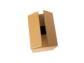 One cardboard brown box is isolated on a white background.