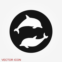 Dolphin icon, aquatic mammal vector icon for animal apps and websites