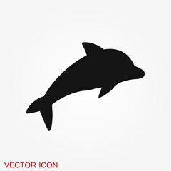 Dolphin icon, aquatic mammal vector icon for animal apps and websites