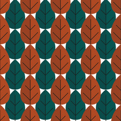 Seamless retro tree autumn pattern with forest illustration in vector