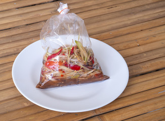 Papaya salad in plastic bag