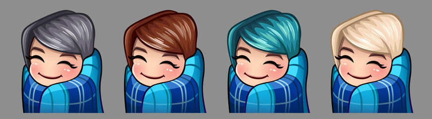 Emotion icons cozy girl with a plaid for social networks and stickers. Vector illustration