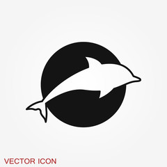 Dolphin icon, aquatic mammal vector icon for animal apps and websites