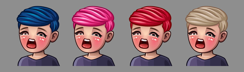 Emotion icons crying boy for social networks and stickers. Vector illustration