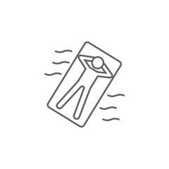Man on a water mattress icon. Element of swimming poll thin line icon