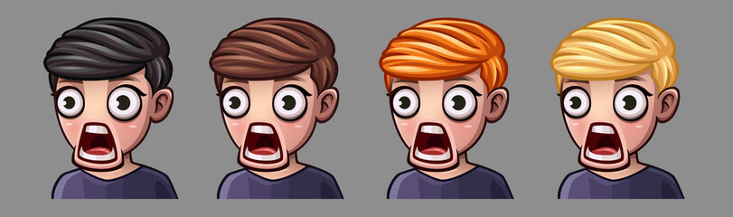 Emotion icons shocked boy for social networks and stickers. Vector illustration