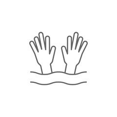 Hands drowning man icon. Element of swimming poll thin line icon