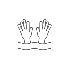 Hands drowning man icon. Element of swimming poll thin line icon