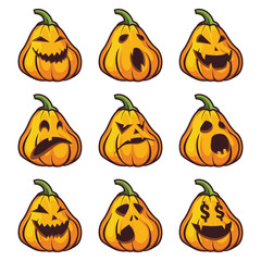 Halloween pumpkin cartoon vector set of 9