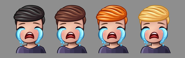 Emotion icons crying boy for social networks and stickers. Vector illustration