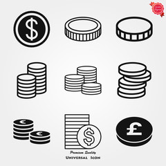 Coins Icon isolated on background. Money symbol