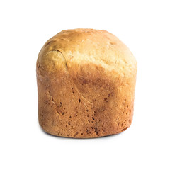 homemade white bread from a bread machine with a brown crust isolated on white
