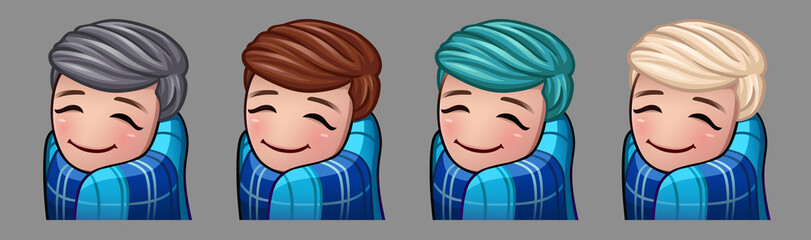 Emotion icons cozy boy with a plaid for social networks and stickers. Vector illustration