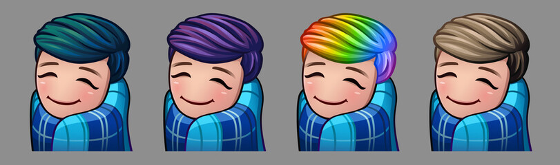 Emotion icons cozy boy with a plaid for social networks and stickers. Vector illustration