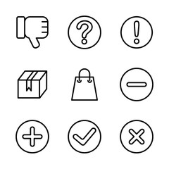 Marketplace icon set include reputation, bad, shop, store, question, help, marketplace, information, market, box, carton, delivery, package, bag, buy, shopping, decrease, hide, low, remove, add, more
