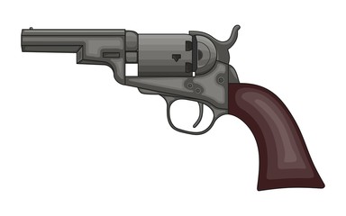 Revolver Pistol on white background. Vintage Colt Revolver Drawing