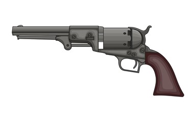 Revolver Pistol on white background. Vintage Colt Revolver Drawing