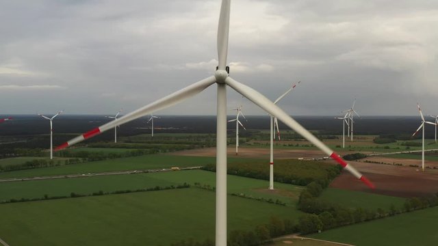 Wind power turbines - Sustainable, environment friendly, renewable energy concept, 4K.