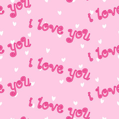 Fototapeta na wymiar i love you seamless pattern, cartoon drawn, lovely hearts pink background, for fabric, textile, paper, valentines decoration, editable vector illustration