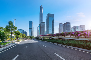 Fototapeta na wymiar Road Pavement and Shenzhen Architectural Landscape Skyline
