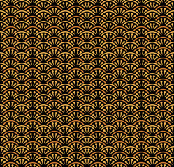 Gold Uchiwa Japanese Fan Decorative Luxury Pattern On Black Background