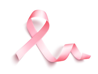 Realistic pink ribbon, breast cancer awareness symbol, vector