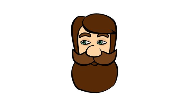 The talking bearded head of a man speaks. The bearded man says. Alpha channel