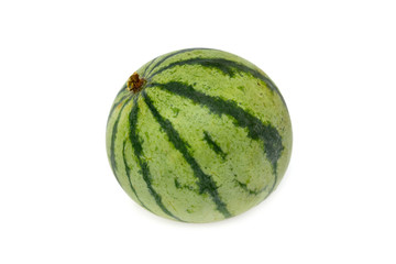 Closeup image of small round single watermelon isolated at white background.