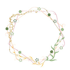 Branches with  leaves and flowers on a white background