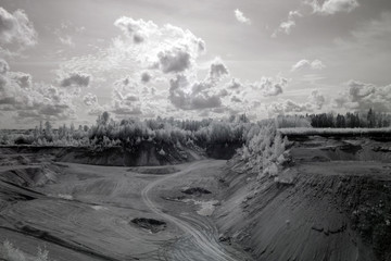 infrared photography over sand quarry, photo taken with specially modified infrared camera,