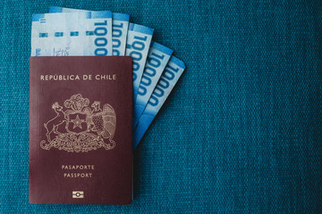 One Chilean passport with Chilean money