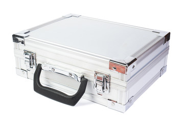 Metal suitcase. Travel luggage, baggage. Safety Metallic Suitcase.