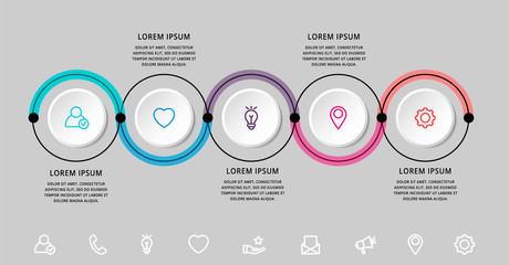 Vector infographic template circles for five arrow, diagram, graph, presentation. Business concept with 5 options. Blank space for content, step for step, timeline, workflow, marketing, web